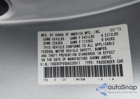 2013 Honda Accord Touring from USA, damaged, VIN 1HGCR3F99DA028911